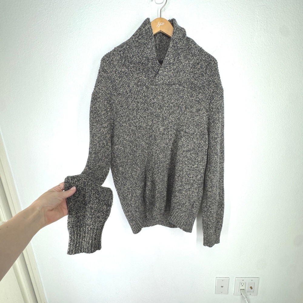 American Eagle Mens Shawl Collar Marled Knit Sweater Charcoal XL Athletic Fit
